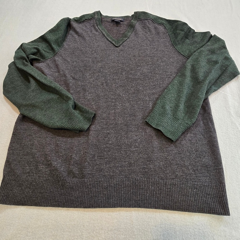 Banana‎ Republic V-Neck Sweater Mens XL Tall Grey Green Extra Fine Merino Wool